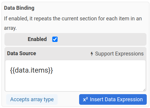Enable data-binding and binding an array